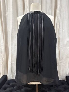 Fashion 2 Figure Black Halter Neck Fringe Top